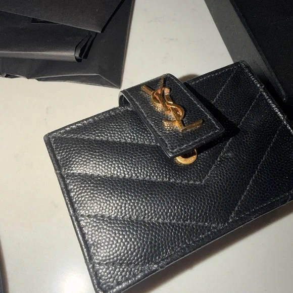 Saint Laurent Black Textured Leather Card Holder - Picture 2 of 7